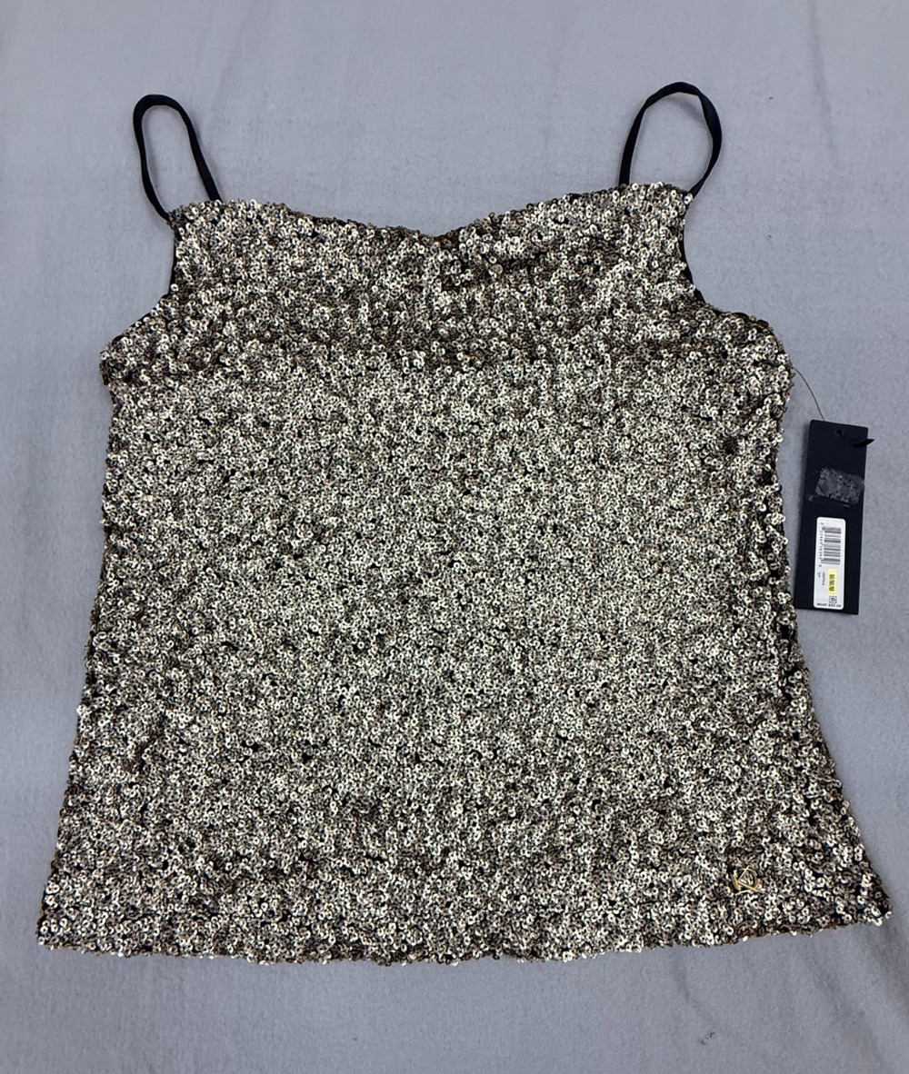 Donna Karan New York Camisole Top Women M Gold Sequin Detail Night Out Party NWT